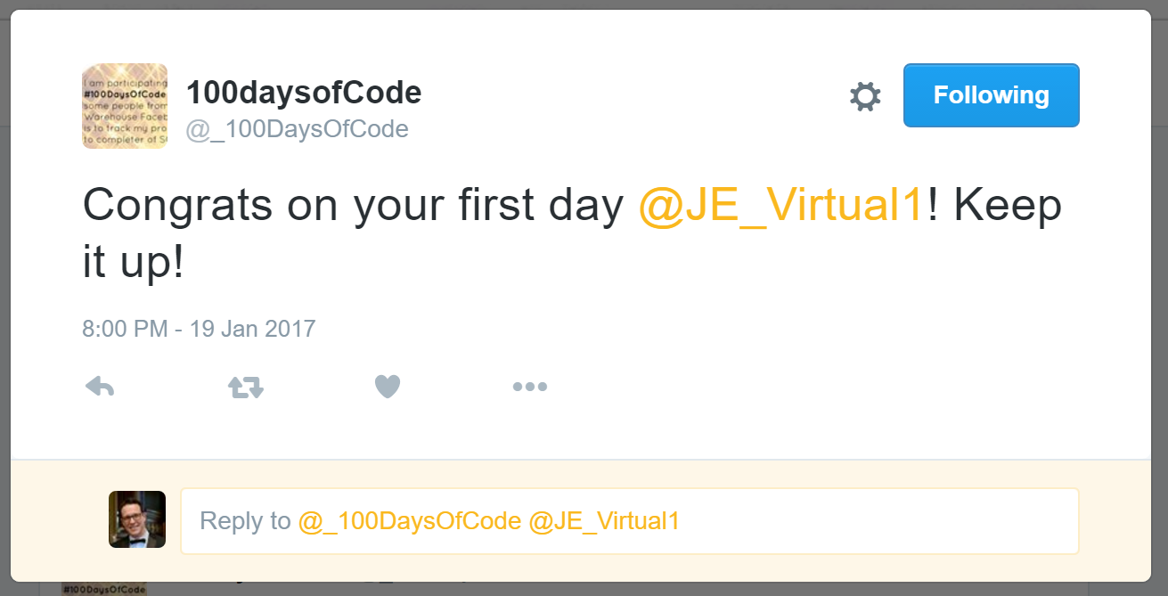 100 days of code tweet